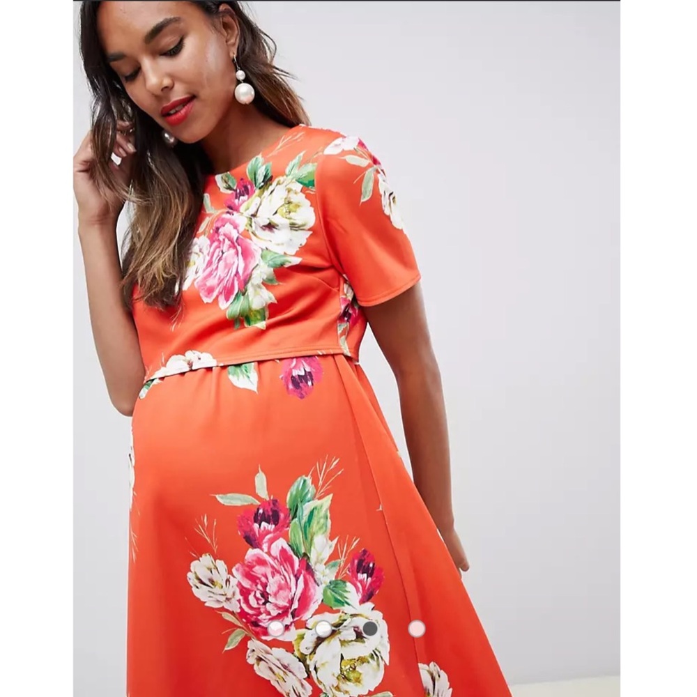ASOS DESIGN Maternity Double Layer Midi Dress In Floral Print Size 16 NEW